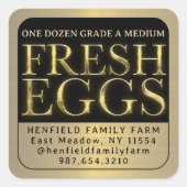 フレッシュエッグカートンラベルベベルド金ゴールドオン黒 スクエアシール (正面)