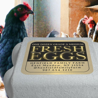 フレッシュエッグカートンラベルベベルド金ゴールドオン黒 スクエアシール