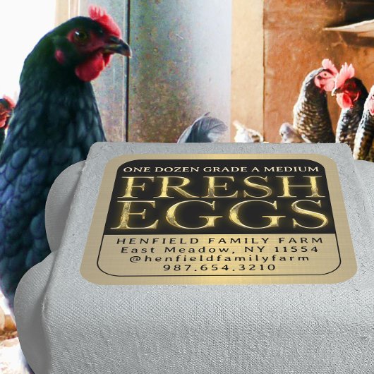 フレッシュエッグカートンラベルベベルド金ゴールドオン黒 スクエアシール