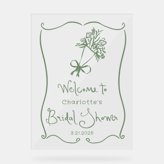 フレッシュオフお洒落ザマーケットセージ緑のブライダル アクリルサイン (正面)