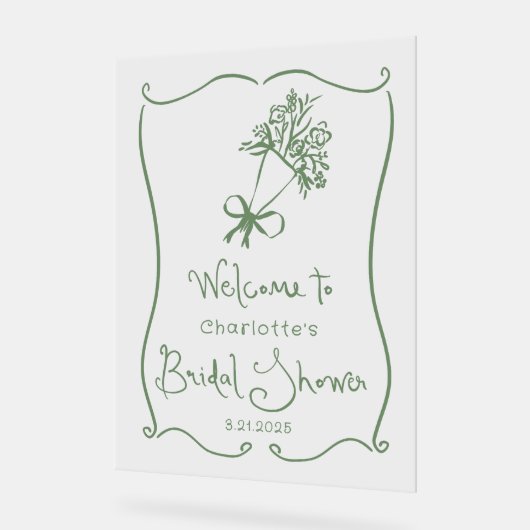 フレッシュオフお洒落ザマーケットセージ緑のブライダル アクリルサイン (傾斜)