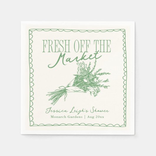 フレッシュオフザマーケットグリーンブライダルシャワー スタンダードカクテルナプキン (正面)