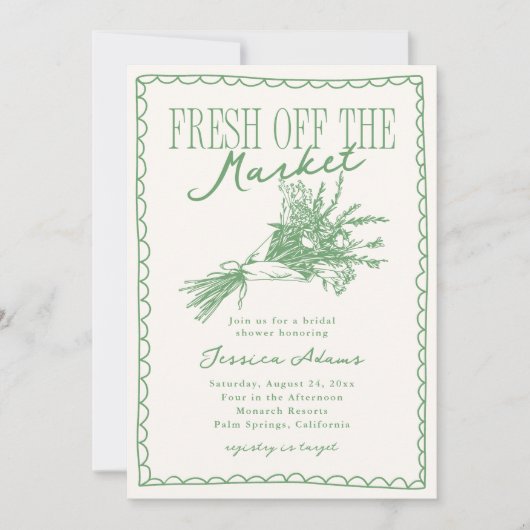 フレッシュオフザマーケットグリーンブライダルシャワー 招待状 (正面)
