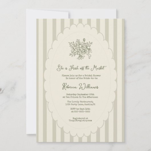 フレッシュオフザマーケットセージグリーンブライダルシャワー 招待状 (正面)
