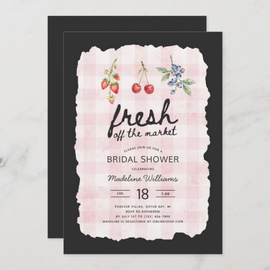 フレッシュオフザマーケットピンクジンガムブライダルシャワー 招待状 (正面/裏面)