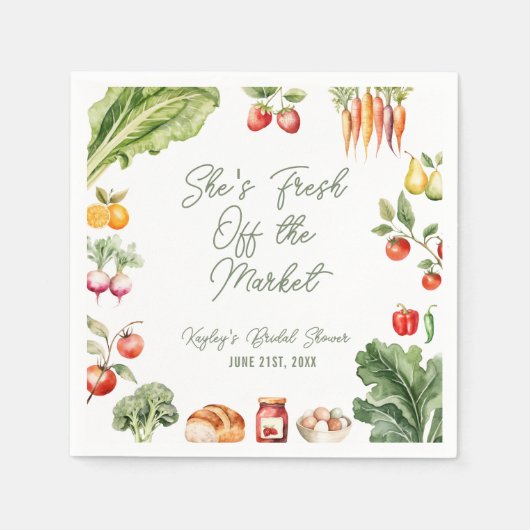 フレッシュオフザマーケットファーマーズマーケットブライダルシャワー スタンダードカクテルナプキン (正面)