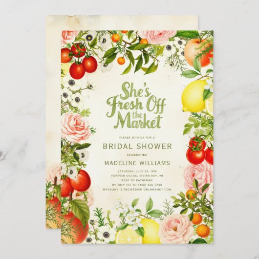 フレッシュオフザマーケットファーマーズマーケットブライダルシャワー 招待状 (正面/裏面)