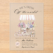 フレッシュオフザマーケットフラワーカートブライダルシャワー アクリル招待状 (正面)