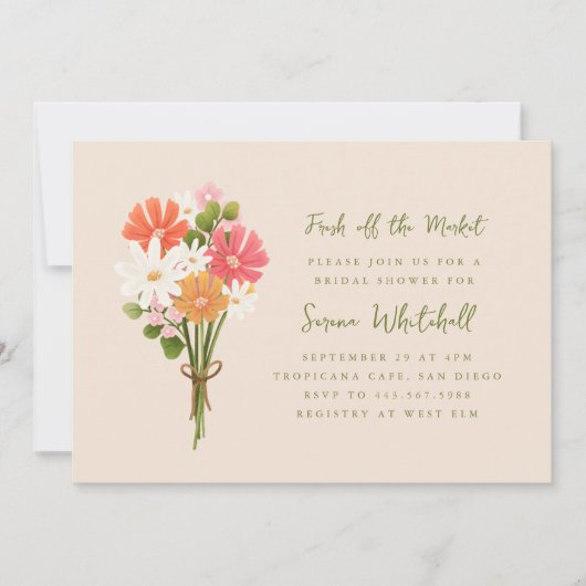 フレッシュオフザマーケットフラワーブーケブライダルシャワー 招待状 (正面)