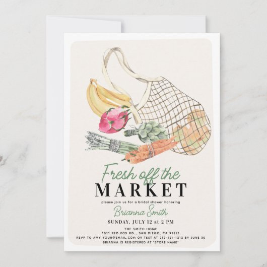 フレッシュオフザマーケットフランスのバッグブライダルシャワー 招待状 (正面)