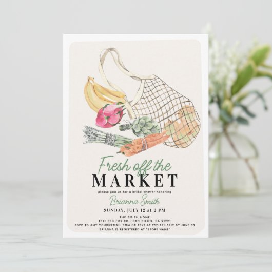 フレッシュオフザマーケットフランスのバッグブライダルシャワー 招待状 (スタンド正面)