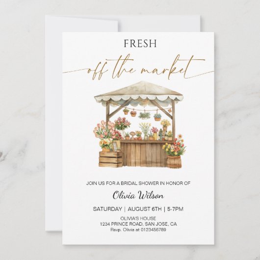 フレッシュオフザマーケットブライダルシャワー素朴- & おもしろい 招待状 (正面)