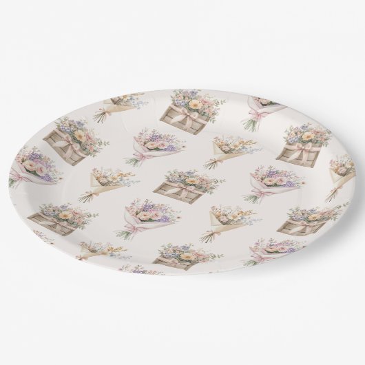 フレッシュオフザマーケットブーケブライダルシャワー ペーパープレート (アングル)