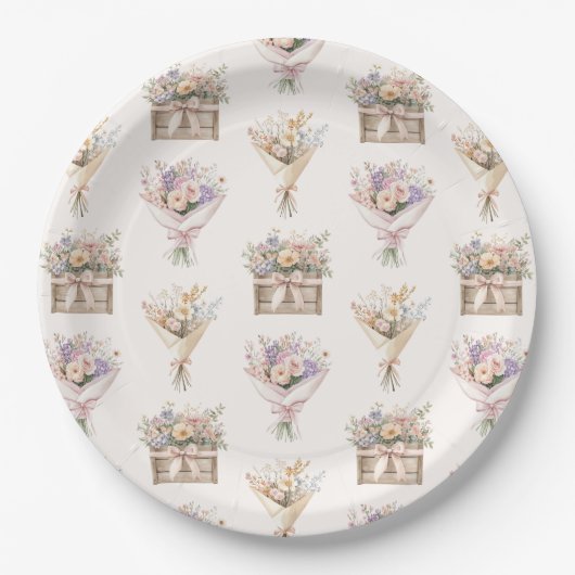 フレッシュオフザマーケットブーケブライダルシャワー ペーパープレート (正面)