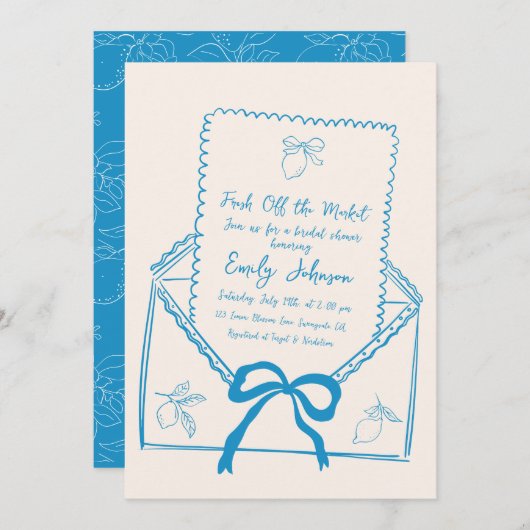 フレッシュオフザマーケットレモお洒落ンブライダルシャワー 招待状 (正面/裏面)