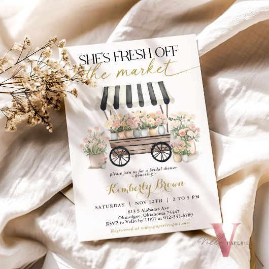 フレッシュオフザマーケット白黒ブライダルシャワー 招待状