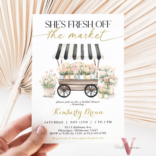フレッシュオフザマーケット白黒ブライダルシャワー 招待状