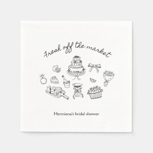 フレッシュオフザマーケット 手描きのブライダルシャワー スタンダードカクテルナプキン (正面)