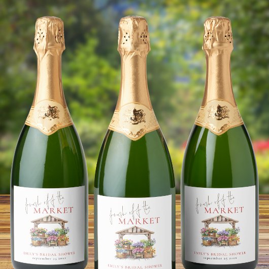 フレッシュオフマーケット水カラー花模様ブライダルシャワー スパークリングワインラベル