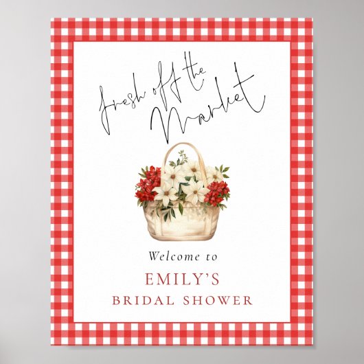 フレッシュオフマーケット赤いギンガムウェルカムブライダルシャワー ポスター (正面)
