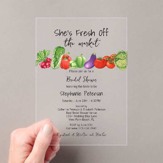 フレッシュオフ市場かわいい野菜ブライダルシャワー アクリル招待状 (インサイチュ (ポータブル))