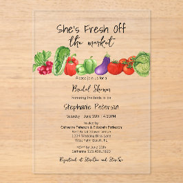 フレッシュオフ市場かわいい野菜ブライダルシャワー アクリル招待状