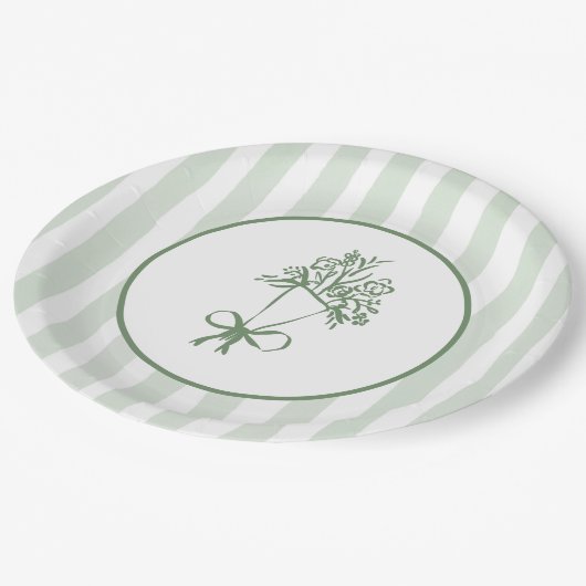 フレッシュオフ市場のセージ緑のお洒落花束 ペーパープレート (アングル)