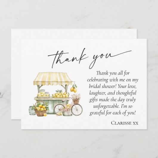 フレッシュオフ市場の夏の柑橘系ブライダルシャワー サンキューカード (正面/裏面)