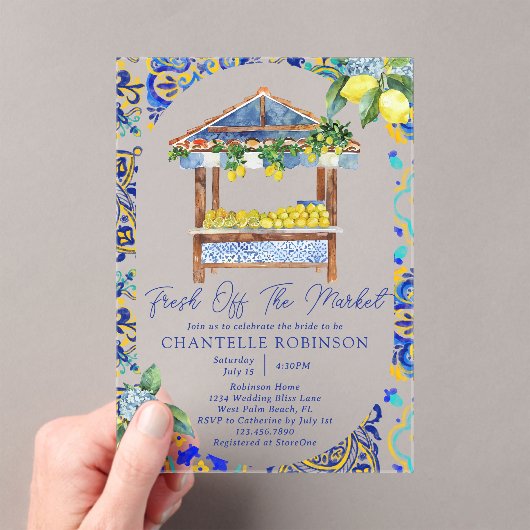 フレッシュオフ市場レモイタリアンンブライダルシャワー アクリル招待状 (インサイチュ (ポータブル))