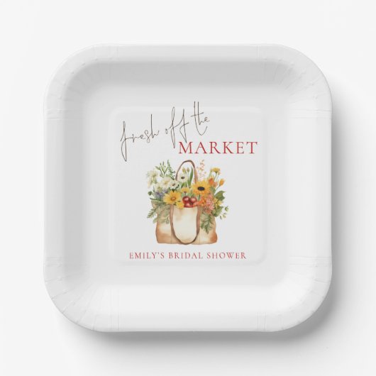 フレッシュオフ市場花模様名ブライダルシャワー ペーパープレート (正面)