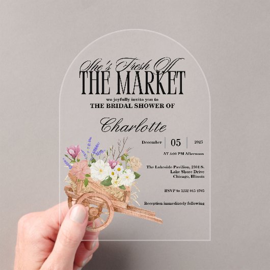 フレッシュオフ・ザ・マーケットブライダルシャワー素朴フローラ アクリル招待状 (インサイチュ (ポータブル))