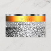 フレッシュオレンジとシルバーきらめくグリッターエレガント 名刺 (正面)