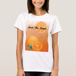 フレッシュオレンジの水彩ボタニカルで季節を味わう Tシャツ