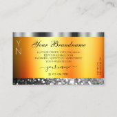 フレッシュオレンジシルバーきらめくグリッターとモノグラム 名刺 (裏面)