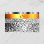フレッシュオレンジシルバーきらめくグリッターとモノグラム 名刺 (正面)