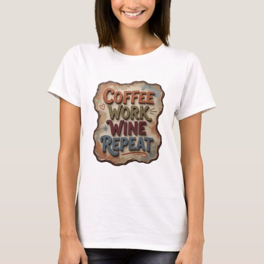 フレッシュオレンジ COFFEE WORK WINE REPEAT Tシャツ (正面)