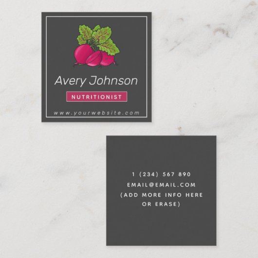 フレッシュオーガニックビーツ栄養士ヘルシーフードグレー スクエア名刺 (正面/裏面)