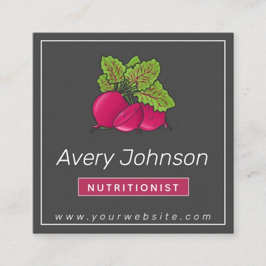 フレッシュオーガニックビーツ栄養士ヘルシーフードグレー スクエア名刺 (正面)