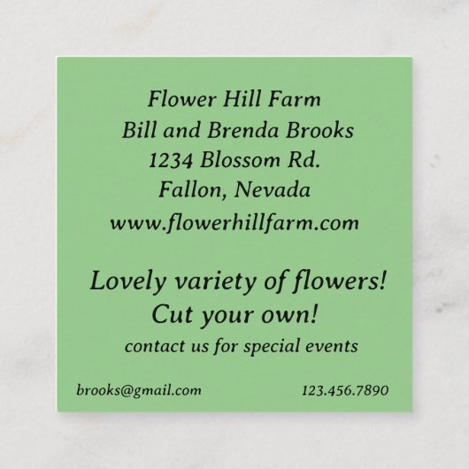 フレッシュカットフラワーファームブーケ スクエア名刺 (裏面)
