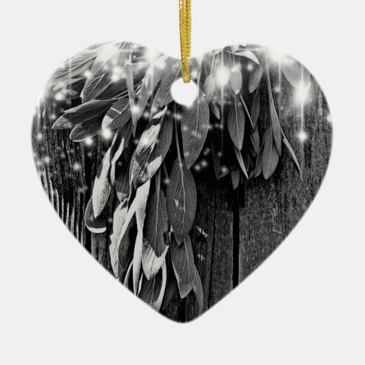 フレッシュカットSage Barn-woodグレースケールトゥインクルライト セラミックオーナメント (正面)