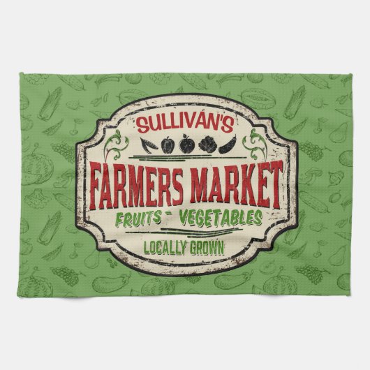 フレッシュガーデンADD NAME地元で栽培された農家市場 キッチンタオル (横)