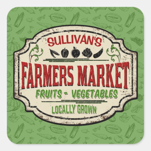 フレッシュガーデンADD NAME地元で栽培された農家市場 スクエアシール (正面)