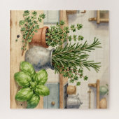 フレッシュキッチンハーブの水彩画 ジグソーパズル (横)