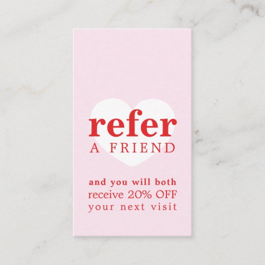 フレッシュクールピンクレッドホワイトハートはっきりしたサロン 紹介カード (正面)