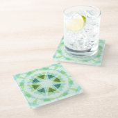フレッシュグリーンかわいらしブルースタードーパミンデコールキッチュ ガラスコースター (アングル)