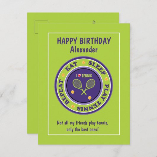 フレッシュグリーンのテニス 🎾 お誕生日ポストカード ポストカード (正面/裏面)