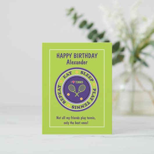 フレッシュグリーンのテニス 🎾 お誕生日ポストカード ポストカード (スタンド正面)