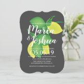 フレッシュグリーンイエローレモンサイロパターングレー結婚ズ 招待状 (スタンド正面)