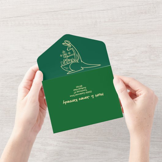 フレッシュグリーンオーストラリアアニマルズツイン誕生日 オールインワン招待状 (開いている状態)