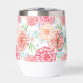 フレッシュグリーンコーラルレッドブルーオレンジレトロフローラアート (正面)